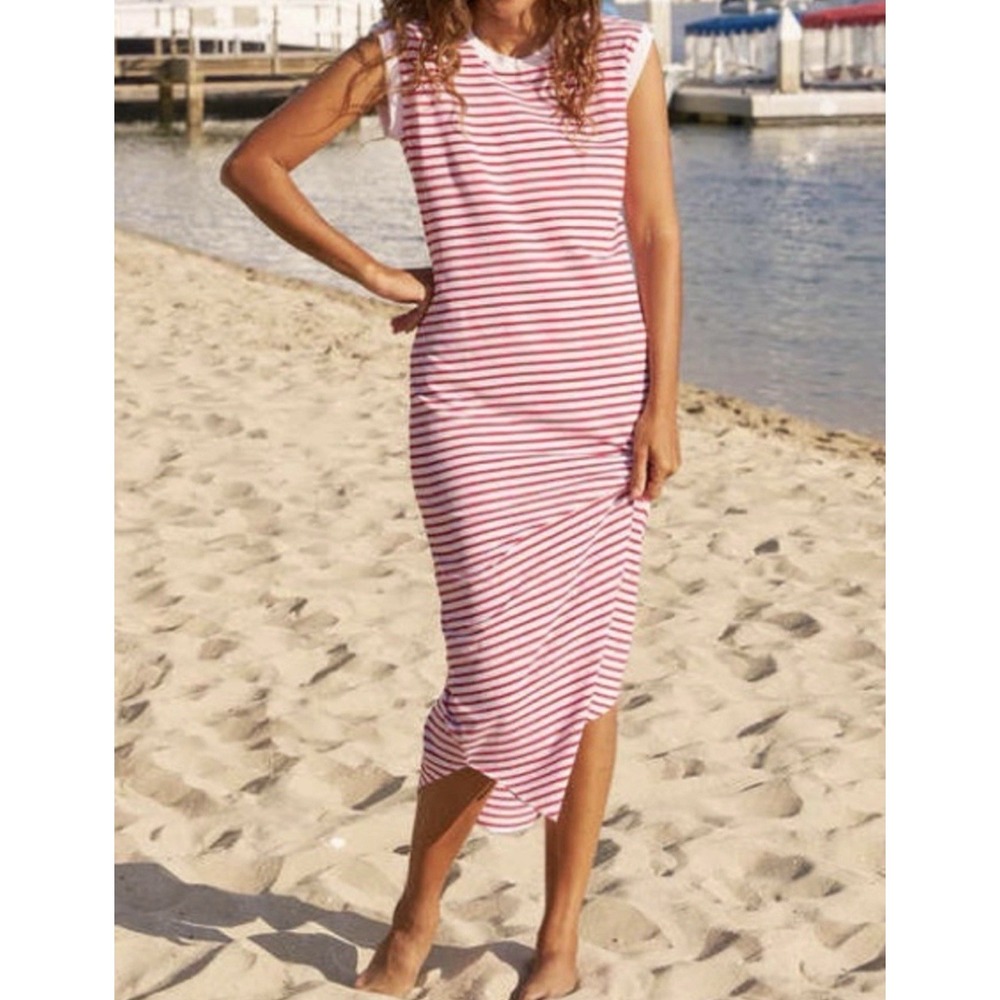 Frank & Eileen Tee Lab Striped Maxi Dress Red White Raw Hem Size M Casual Resort